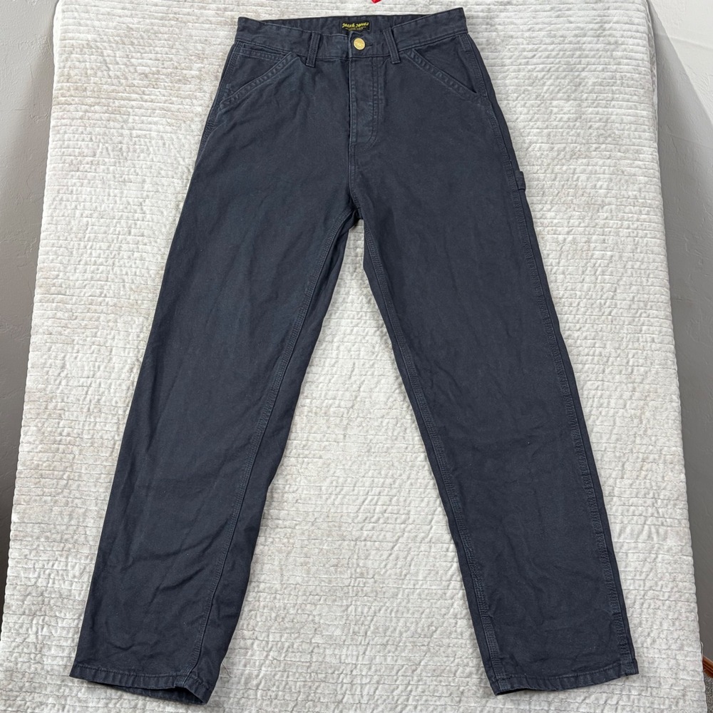 Jack & Jones Mens Carpenter Pants Black Utility Workwear Canvas 28x32